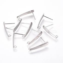 304 Stainless Steel Ear Stud Components, with Loop, Stainless Steel Color, 20x4mm, Hole: 1.8mm, Pin: 0.9mm