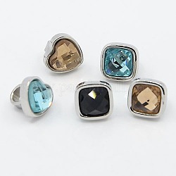 304 Stainless Steel Heart and Square Slide Charms, with Glass Cabochons, Mixed Color, 9~10x9~10x11mm, Hole: 4mm