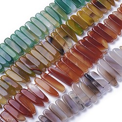 Teñidos de ágata natural de hebras de abalorios, forma de colmillo, color mezclado, 16.5~39x7.5~9.5x5.5~6.5mm, agujero: 1.5 mm, aproximamente 38~40 pcs / cadena, 14.8~15.3 pulgada (37.5~39 cm)