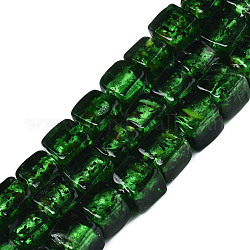 Handgemachte Glasperlen Silberfolie, Würfel, grün, 10~12x10~12x10~12 mm, Bohrung: 1.5 mm, ca. 40 Stk. / Strang, 16.54'' (42 cm)