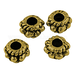Perles de séparateur de style tibétain , sans plomb, sans cadmium et sans nickel, plat rond, Or antique, 5 mm de diamètre, épaisseur de 3mm, Trou: 2mm