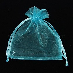 Organza Gift Bags, Jewelry Mesh Pouches for Wedding Party Christmas Gifts Candy Bags, with Drawstring, Rectangle, Sky Blue, 12x10cm