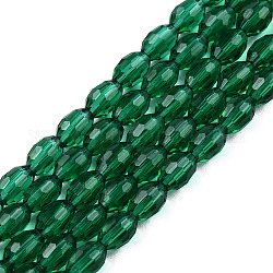 Faceted Glass Beads Strands, Oval, Green, 6x4mm, Hole: 1mm, about 65~70pcs/strand, 14.96 inch~15.16 inch(38~38.5cm)
