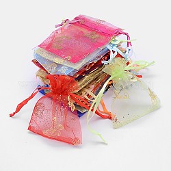 Or papillon estampage cadeaux rectangle organza sacs, bijoux sachets d'emballage de étirables, couleur mixte, 9x7 cm