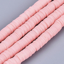 Plats ronds espaceurs de perles en pâte polymère fait main, rose, 3x1mm, Trou: 1mm, Environ 380~400 pcs/chapelet, 17.7 pouce