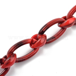 Handmade Acrylic Cable Chains, Flat Oval, Red, Links: 35x19.5x6mm and 20x18x8.5mm, 39.37 inch(1m)/strand