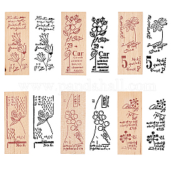 Tampons en bois olycraft, avec du caoutchouc, rectangle avec motif de fleurs, motif de fleur, 55x22x19mm, 5 motif, 1pc / modèle, 5 pièces / kit