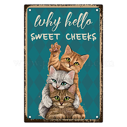 Creatcabin 3 Katze Metall-Blechschild „Why Hello Sweet Cheeks“, lustiges Blechschild, Vintage-Metallplakat, Retro-Hängewandkunst, Dekoration für Zuhause, Badezimmer, Küche, Wohnzimmer, Weihnachten, 8 x 12,[1] cm