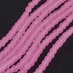 Fili di perline do vetro trasparente, smerigliato, tondo, perla rosa, 4mm, Foro: 1.1~1.6 mm, circa 200pcs/filo, 31.4 pollice