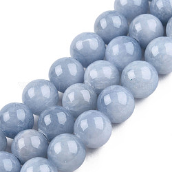 Brins de perles de jade jaune teint naturel, ronde, bleu acier clair, 8.5mm, Trou: 1mm, Environ 40 pcs/chapelet, 15.55 pouce (39.5 cm)