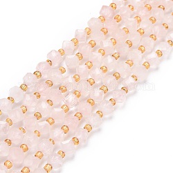 Granos naturales de abalorios de cuarzo rosa, con abalorios de la semilla, facetados, cuentas de cubo diagonal, 5~6x5~6x4~5mm, agujero: 1 mm, aproximamente 49~55 pcs / cadena, 15.35''~15.75'' (39~40 cm)