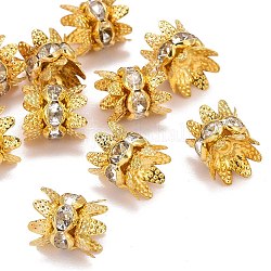 Messing Strass Perlenkappen, Kappe Spacer, Blume, Goldene Metall Farbe, Transparent, Größe: ca. 8mm Durchmesser, 9 mm dick, Bohrung: 0.8 mm