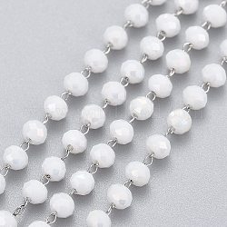 Chaînes de perles de verre faites à la main de 3.28 pied, facette, soudé, avec 304 épingle à oeil en acier inoxydable, couleur inoxydable, blanc, perles: 3.5x3 mm