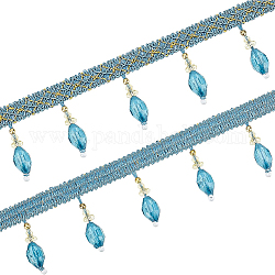 Benecreat 3.28 Yards Perlenfransenbesatz, Stahlblaues Polyesterband mit Kunststoffperlen für die Heimdekoration von Vorhängen, 0.5 Zoll dick