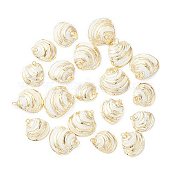 Natural Sea Shell Pendants, Shell Shape Charms, with Light Gold Tone Brass Findings, 17.5~26x16.5~26x4~7.5mm, Hole: 1.4~1.8mm