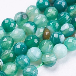 Chapelets de perles en agate à rayures naturelles/agates à bandes, ronde, facette, teinte, verte, 6mm, Trou: 1mm, Environ 62 pcs/chapelet, 14.5 pouce (37 cm)