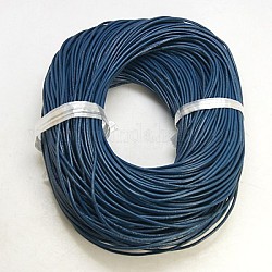 Шнур натуральной кожи, кожаный шнур ювелирных изделий, ювелирные изделия DIY делает материал, круглые, окрашенные, Marine Blue, 2 мм
