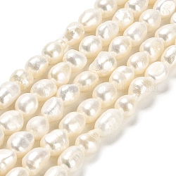 Fili di perle di perle d'acqua dolce coltivate naturali, due lati lucido, grado 3a+, bianco floreale, 6~8x5.5~6.5mm, Foro: 0.5 mm, circa 44~45pcs/filo, 13.98~14.17 pollice (35.5 cm)