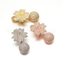 Brass Micro Pave Grade AAA Cubic Zirconia Magnetic Clasps, Flower, Cadmium Free & Nickel Free & Lead Free, Mixed Color, 28x17x10mm