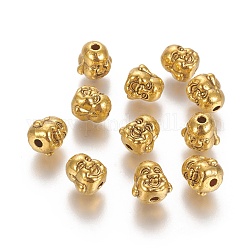 Stile tibetano testa in lega buddha perline,  cadmio& piombo libero, oro antico, 9.5x10x9mm, Foro: 2 mm, circa 390pcs/1000g