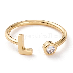 Latón micro pave anillos de brazalete de circonio cúbico, anillos abiertos, Plateado de larga duración, real 18k chapado en oro, letter.l, nosotros tamaño 6, diámetro interior: 17 mm
