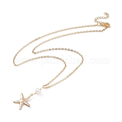 Collier pendentif étoile de mer et perles naturelles pour les vacances d'été, or, 19.21 pouce (48.8 cm)