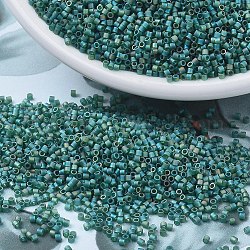 Perles miyuki delica petites, cylindre, Perles de rocaille japonais, 15/0, (dbs0859) mat émeraude foncé transparent ab, 1.1x1.3mm, Trou: 0.7mm, environ 3500 pcs/10 g