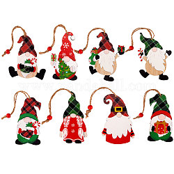 8pcs ensemble d'ornements suspendus en bois de noël, tranches de bois suspendus artisanat, pour les décorations d'arbre de Noël de fête, couleur mixte, 101.5x52.5mm