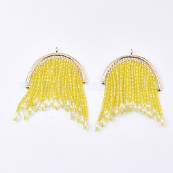 Borla colgantes grandes, con cuentas de vidrio y fornituras de aleación chapada en oro, Plateado de larga duración, amarillo, 69~77x48mm, agujero: 2.5 mm