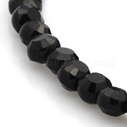 Faceted Flat Round Black Glass Beads Strands, 4x3mm, Hole: 1mm, about 80pcs/strand, 12inch