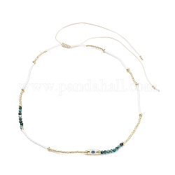 Semi di miyuki regolabili e collane di perline di turchese africano naturale e ottone malocchio, verde acqua, 26.46 pollice (67.2 cm)