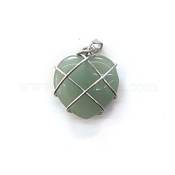 Pendenti avvolti in filo di rame avventurina verde naturale, charms cuore, colore argento, 20mm