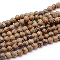 Jaspe imagen natural hebras de perlas reronda, 8mm, agujero: 1 mm, aproximamente 45 pcs / cadena, 16 pulgada