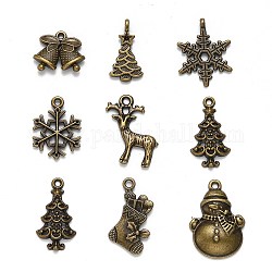 Noël style mixte pendentifs en alliage de style tibétain, bronze antique, 19~30x13~22x1.5~4mm, Trou: 2mm, environ 40 pcs/100 g