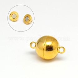 304 Magnetverschluss aus Edelstahl mit Schlaufen, Ionenbeschichtung (ip), Runde, golden, 21x14 mm, Bohrung: 2 mm