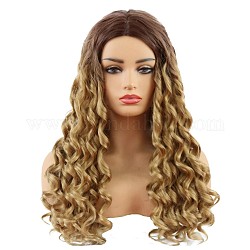 Long Curly Wavy Wigs for Women, Synthetic Wigs, Heat Resistant High Temperature Fiber, Dark Khaki, 27.55 inch(70cm)
