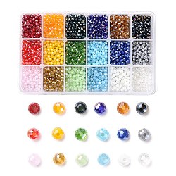 Perles de verre galvanisées 18 couleurs, couleur unie opaque, de couleur plaquée ab , facette, rondelle, couleur mixte, 4x3mm, Trou: 0.4mm, 18 couleurs, 200 pcs / couleur, 3600 pcs / boîte