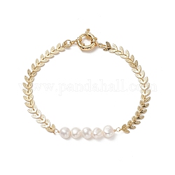 Bracelet de cheville en perles naturelles avec chaînes en laiton pour femme, véritable 18k plaqué or, 9-3/8 pouce (23.8 cm)