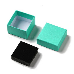 (Defective Closeout Sale: Botton has Black Spot) Cardboard Gift Box Jewelry Set Boxes, for Ring, Earring, with Black Sponge Inside, Square, Medium Turquoise, 5.15x5.15x3.2cm