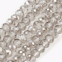 Chapelets de perles en verre électroplaqué, demi-plaqué, facette, rondelle, gainsboro, 6x4~5mm, Trou: 0.8~1mm, Environ 88~92 pcs/chapelet, 15.5 pouce ~ 16 pouces (39~45 cm)