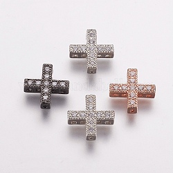Pendentifs avec zircon cubiques à micro-pavés en laiton, liens multi-brins, croix, couleur mixte, 10x10x3mm, Trou: 0.5mm