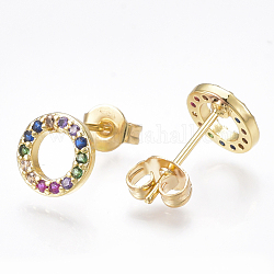 Micro latón allanan zarcillos circonio cúbico, anillo, real 18k chapado en oro, 8x1.5mm, pin: 0.7 mm