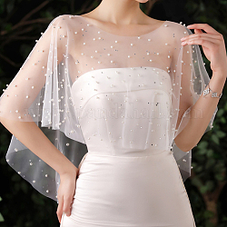 Collares de tul dama, chal de novia, con imitación de perlas y rhinestone, blanco, 600x400x5mm