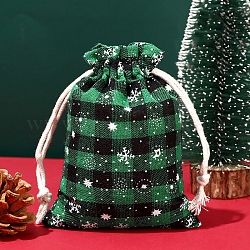 Borse con coulisse in tela a tema natalizio, buste rettangolari in tartan per forniture per feste di Natale, verde scuro, 14x10cm