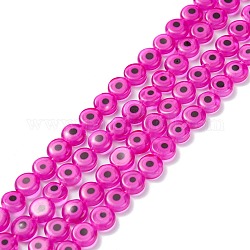 Handmade bösen Blick lampwork flache runde Perle Stränge, tief rosa, 8x3.2 mm, Bohrung: 1 mm, ca. 49 Stk. / Strang, 14.56 Zoll