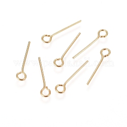 304 Stainless Steel Eye Pins, Golden, 15x0.6mm, Hole: 2mm