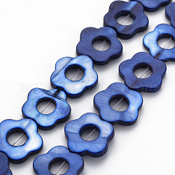 Perline di conchiglie d'acqua dolce incorniciano fili, tinto, fiore, blu, 14.5~15x15~16x2.5mm, Foro: 1 mm, circa 23pcs/filo, 13.19 pollice (35 cm)