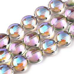 Прозрачные гальванические стеклянные бусины, с половиным покрытием цвета радуги, плоско-круглые, слива, 12x8 мм, отверстие : 1.2 мм, около 50 шт / нитка, 24.41'' (62 см)