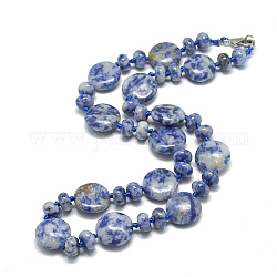 Collane di perline con diaspro blu naturale, con fermagli in lega di aragosta, rotondo e piatto, 18.1 pollice ~ 18.5 pollici (46~47 cm), schiena piatta:16x6mm