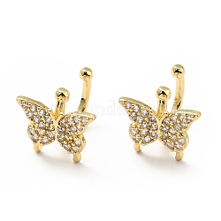 Clear Cubic Zirconia Butterfly Cuff Earrings, Brass Jewelry for Non-pierced Ears, Cadmium Free & Lead Free, Golden, 10x12x12mm
